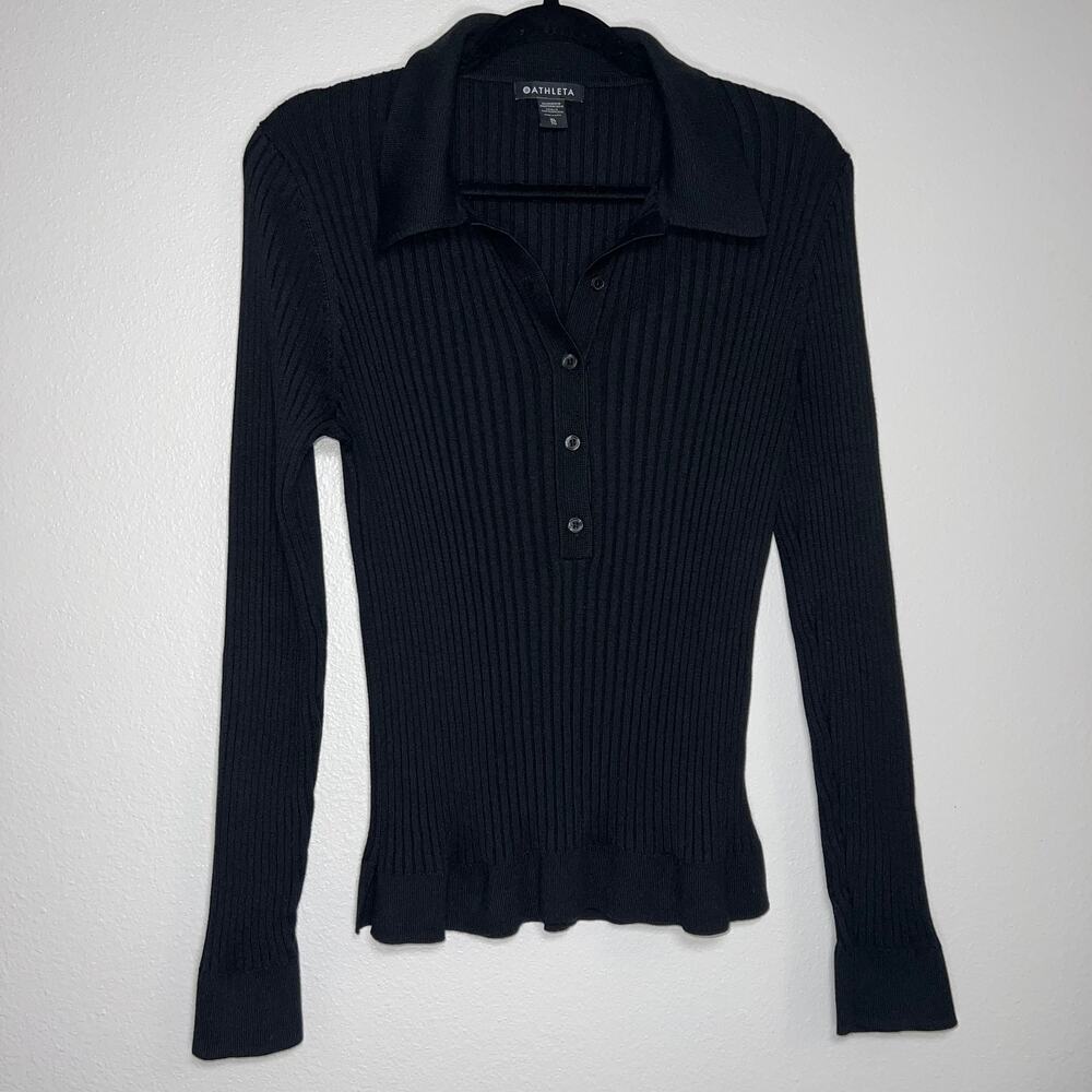 Women’s Athleta Sweet Bay Henley collared long sleeve black long sleeve shirt